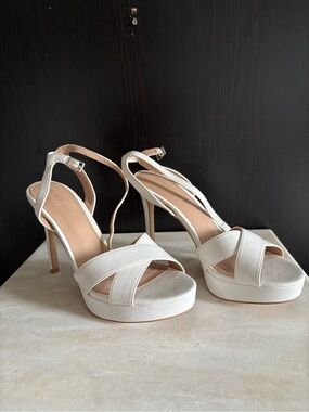 Elegant White Platform Slingback Heels